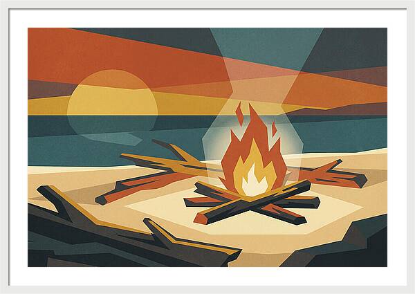 Summer Sunset Bonfire On Beach