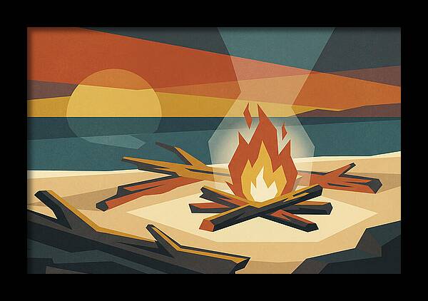 Summer Sunset Bonfire On Beach