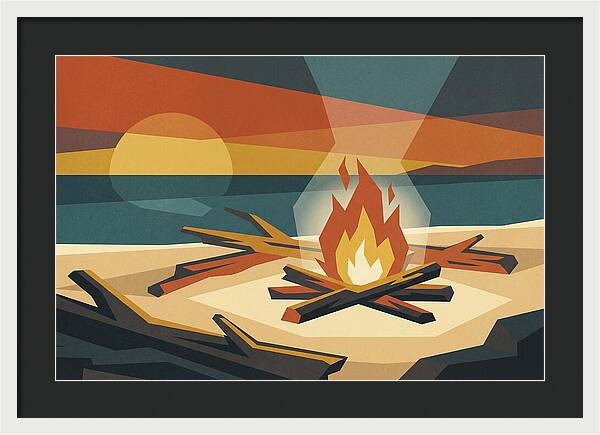 Summer Sunset Bonfire On Beach