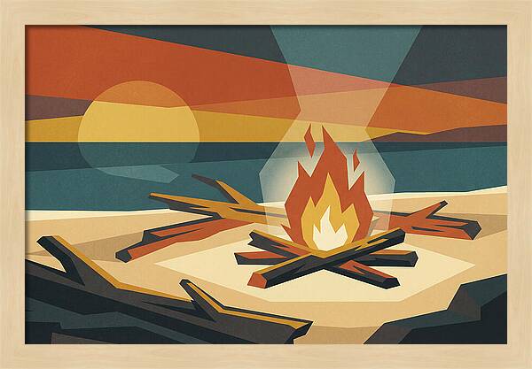 Summer Sunset Bonfire On Beach