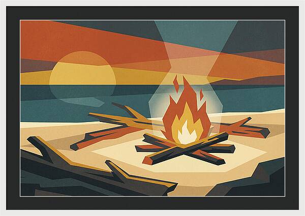 Summer Sunset Bonfire On Beach
