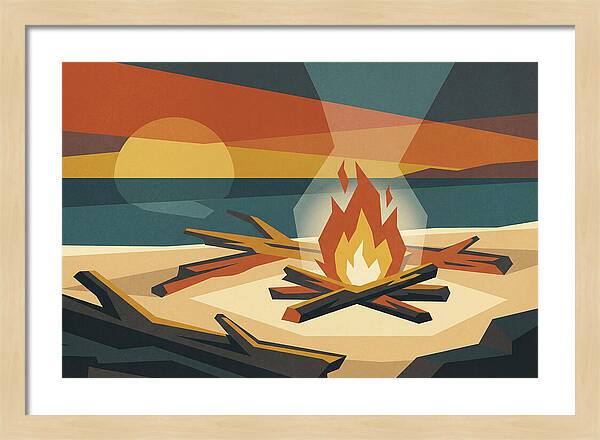 Summer Sunset Bonfire On Beach