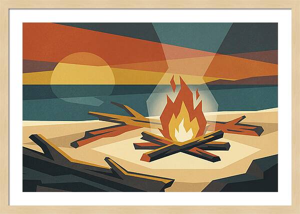 Summer Sunset Bonfire On Beach