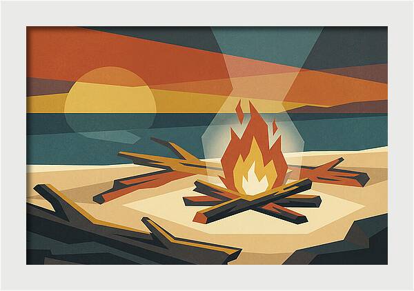 Summer Sunset Bonfire On Beach
