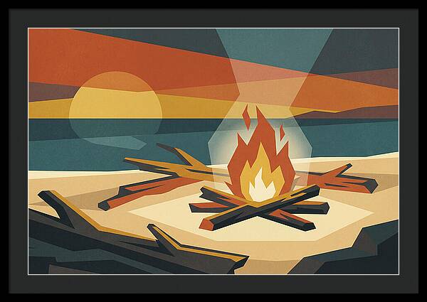 Summer Sunset Bonfire On Beach