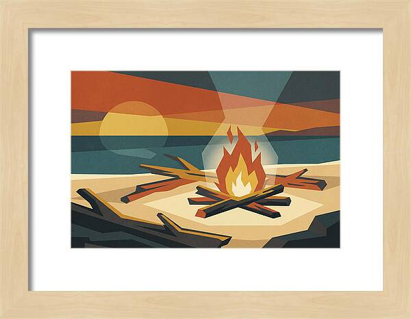 Summer Sunset Bonfire On Beach