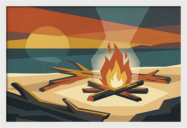 Summer Sunset Bonfire On Beach