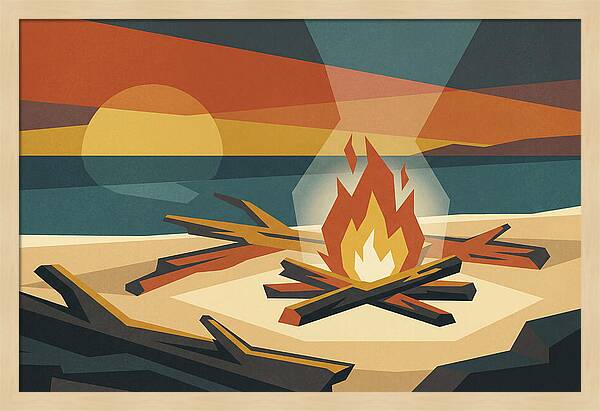 Summer Sunset Bonfire On Beach
