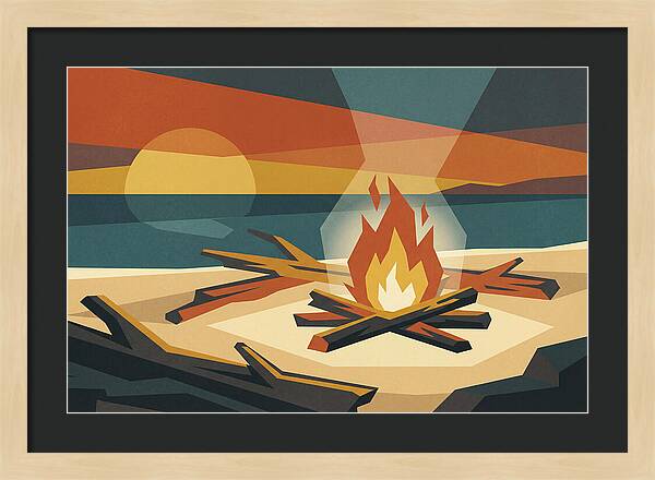 Summer Sunset Bonfire On Beach