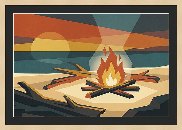Summer Sunset Bonfire On Beach