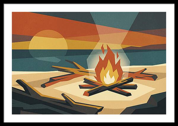 Summer Sunset Bonfire On Beach