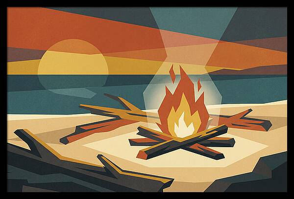 Summer Sunset Bonfire On Beach