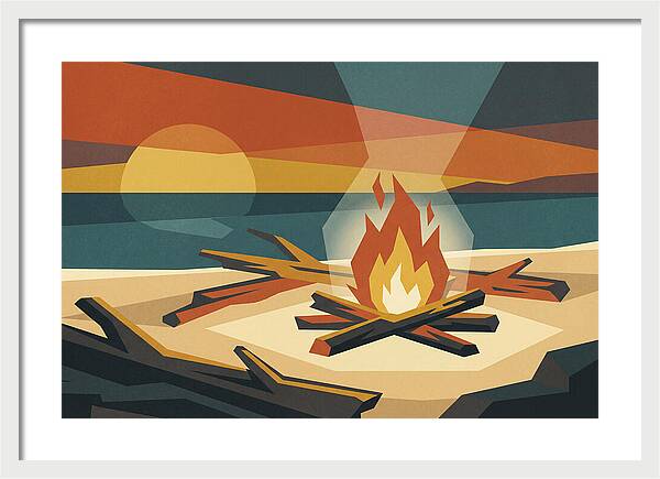 Summer Sunset Bonfire On Beach