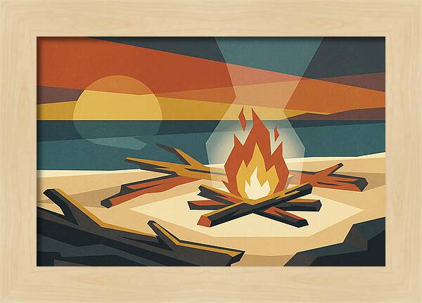 Summer Sunset Bonfire On Beach
