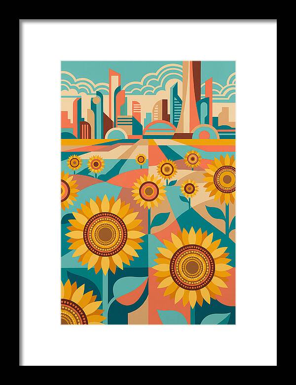 Sunflower Field With Cityscape