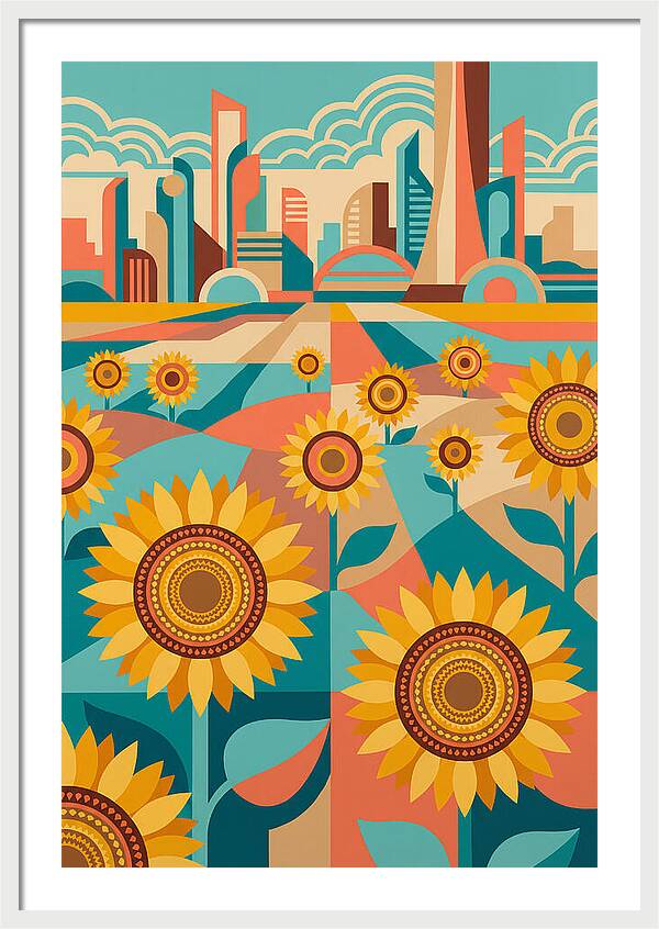 Sunflower Field With Cityscape