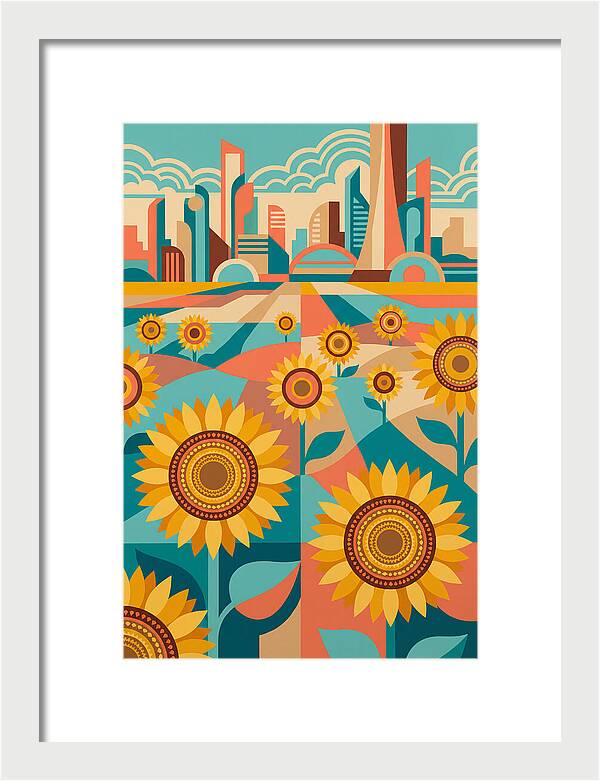 Sunflower Field With Cityscape