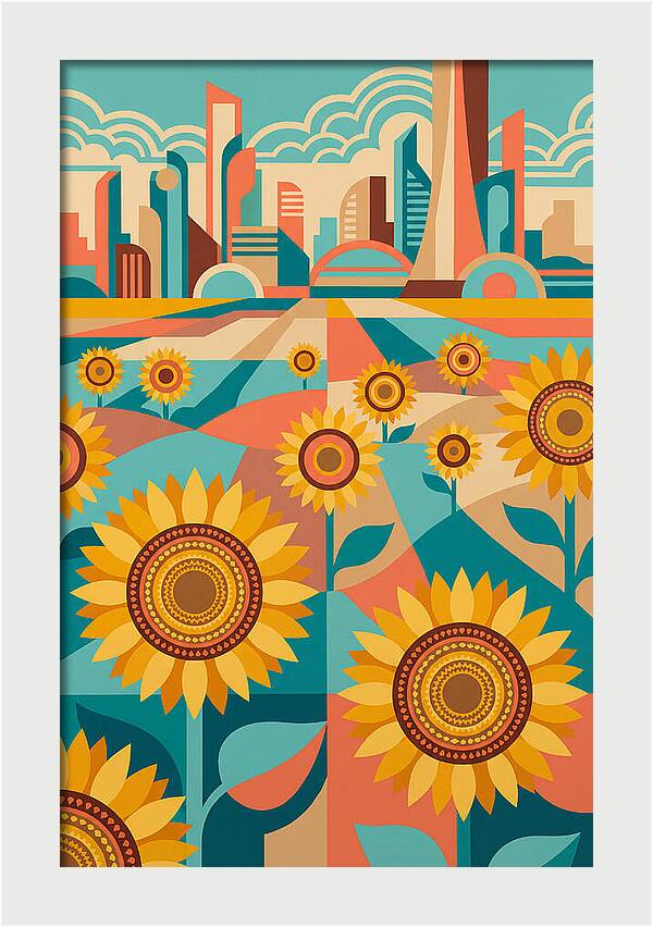 Sunflower Field With Cityscape