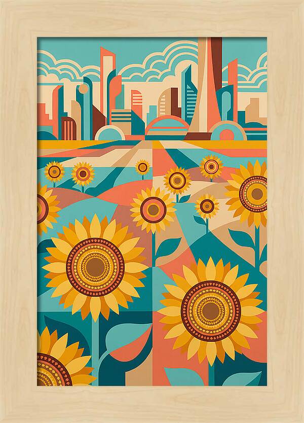 Sunflower Field With Cityscape