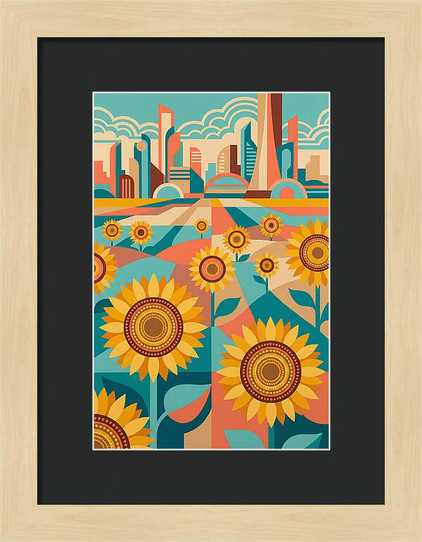 Sunflower Field With Cityscape