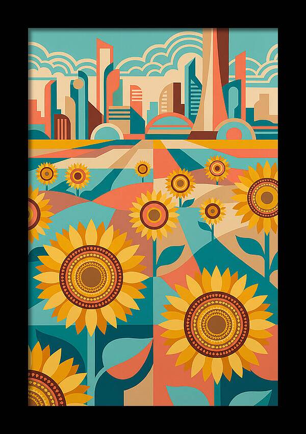 Sunflower Field With Cityscape