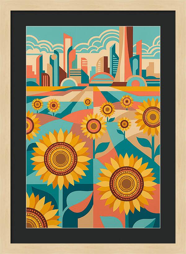 Sunflower Field With Cityscape