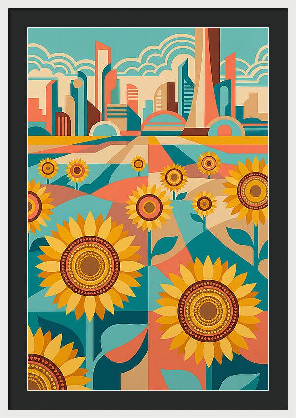 Sunflower Field With Cityscape