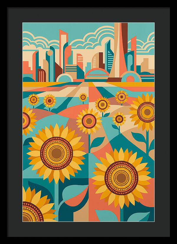 Sunflower Field With Cityscape
