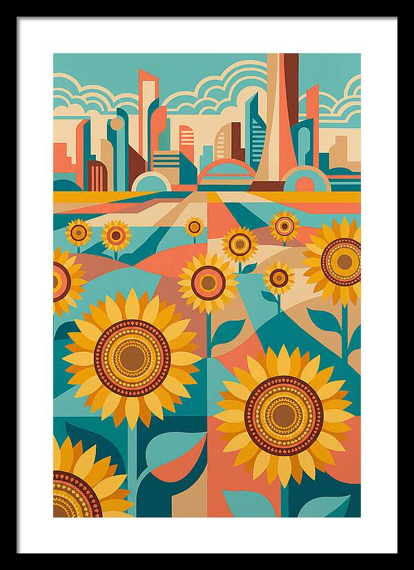 Sunflower Field With Cityscape