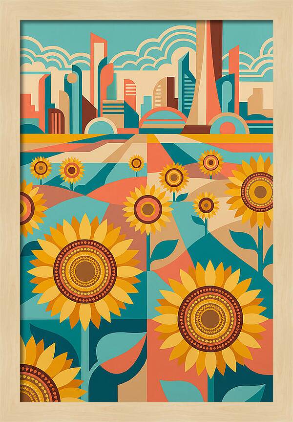 Sunflower Field With Cityscape
