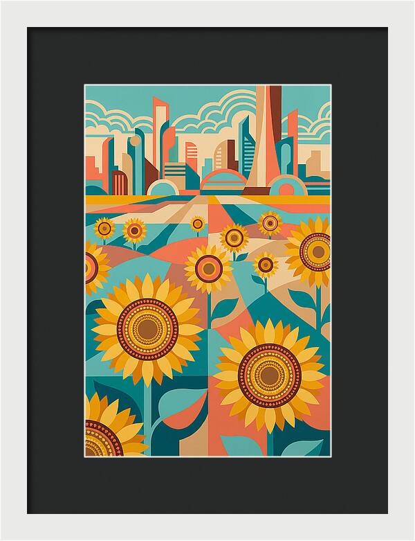Sunflower Field With Cityscape