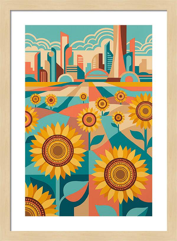 Sunflower Field With Cityscape