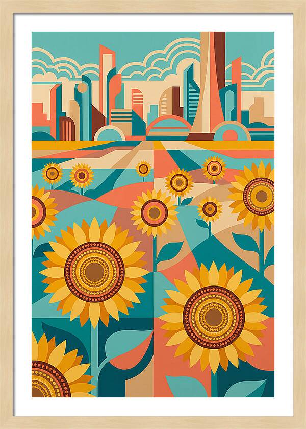 Sunflower Field With Cityscape