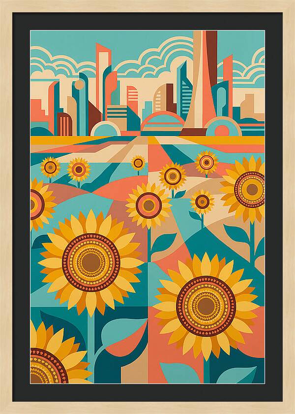 Sunflower Field With Cityscape