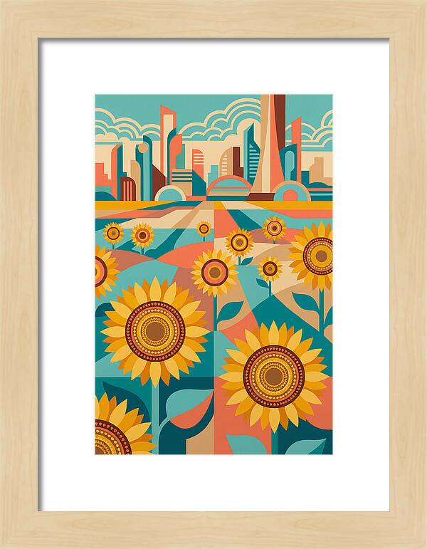Sunflower Field With Cityscape