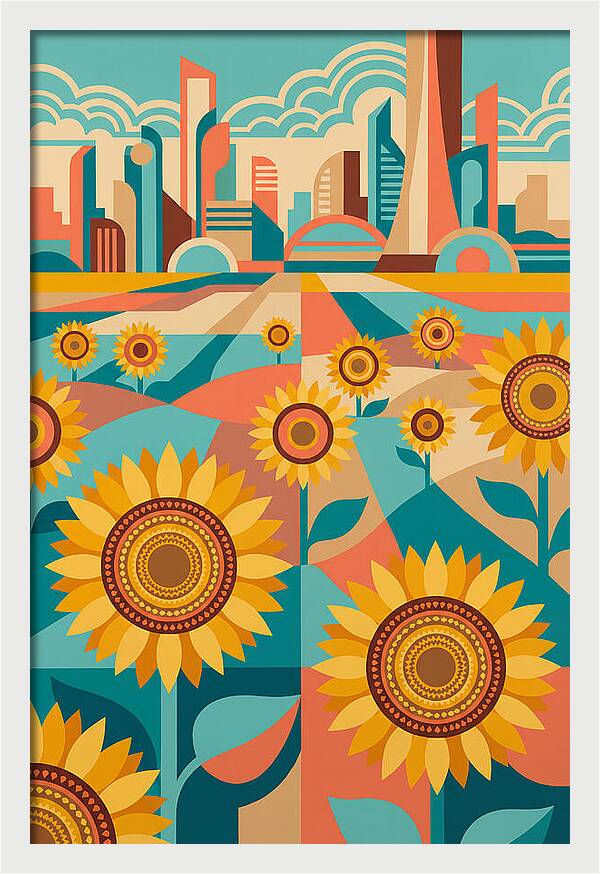 Sunflower Field With Cityscape