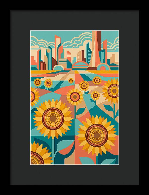 Sunflower Field With Cityscape
