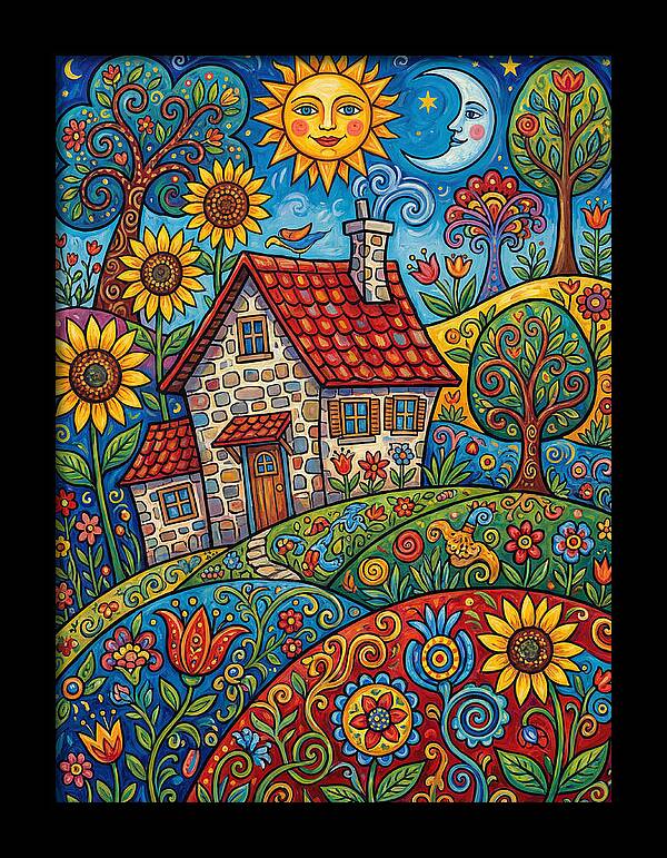Sunny Stone Farmhouse Scene