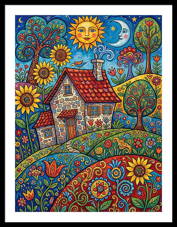 Sunny Stone Farmhouse Scene