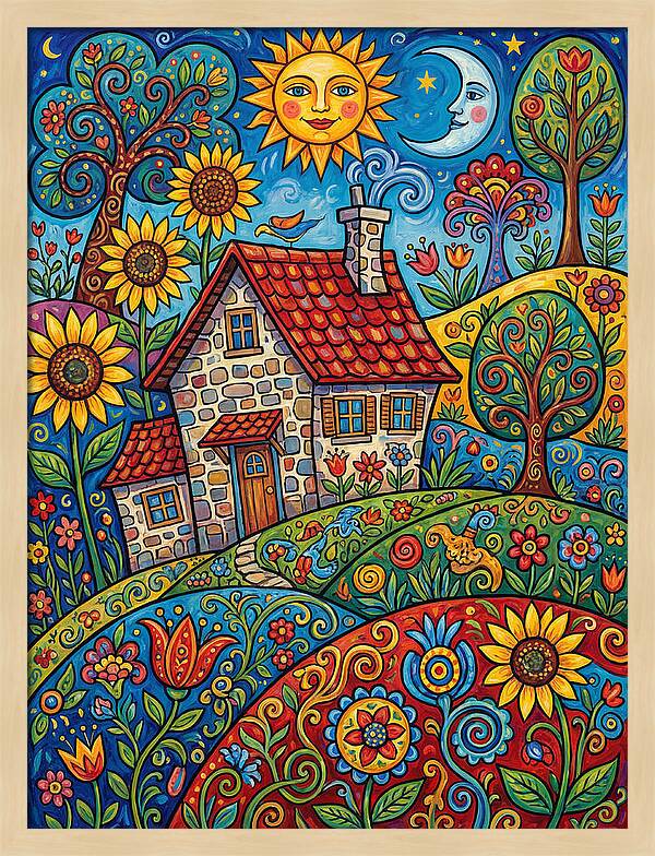 Sunny Stone Farmhouse Scene