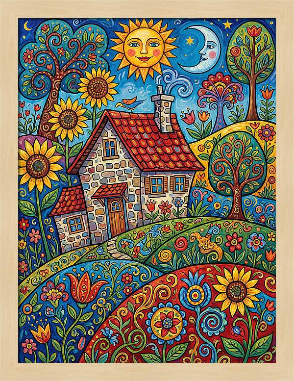 Sunny Stone Farmhouse Scene