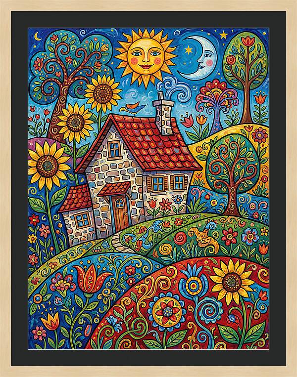Sunny Stone Farmhouse Scene