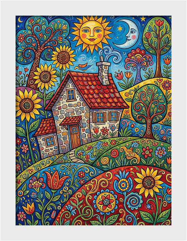 Sunny Stone Farmhouse Scene