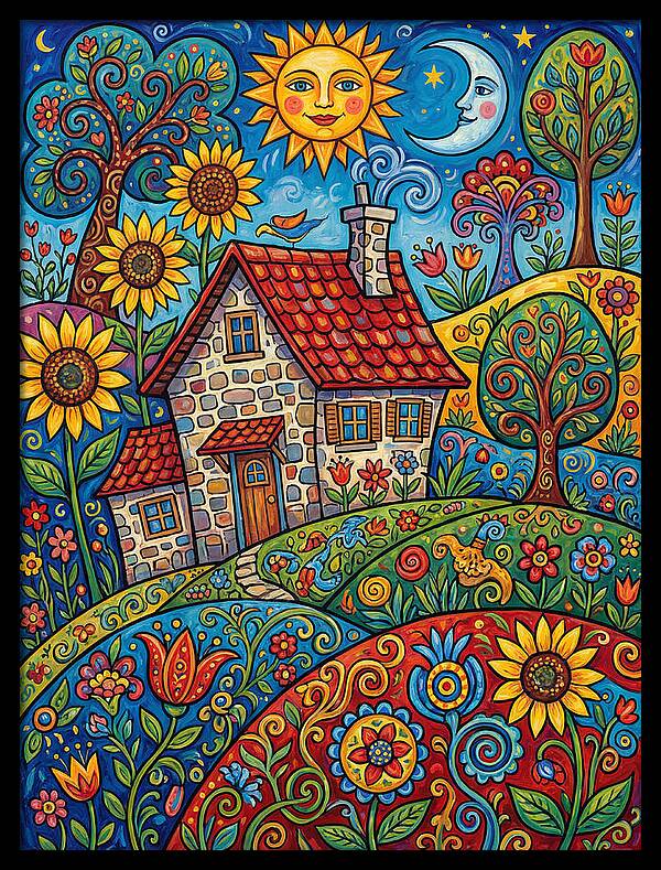 Sunny Stone Farmhouse Scene
