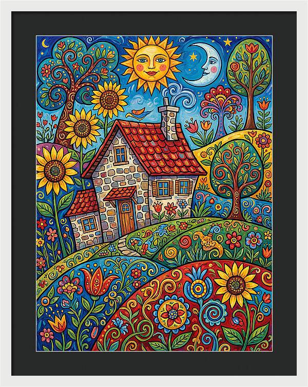 Sunny Stone Farmhouse Scene
