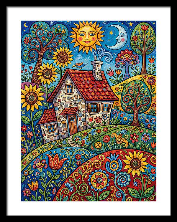 Sunny Stone Farmhouse Scene