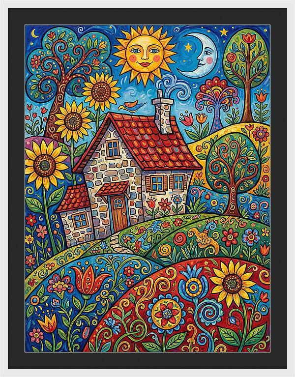 Sunny Stone Farmhouse Scene