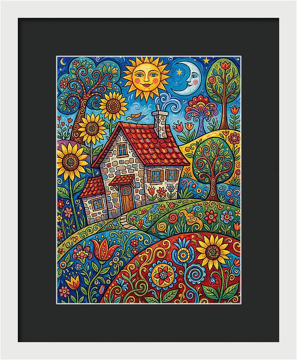 Sunny Stone Farmhouse Scene