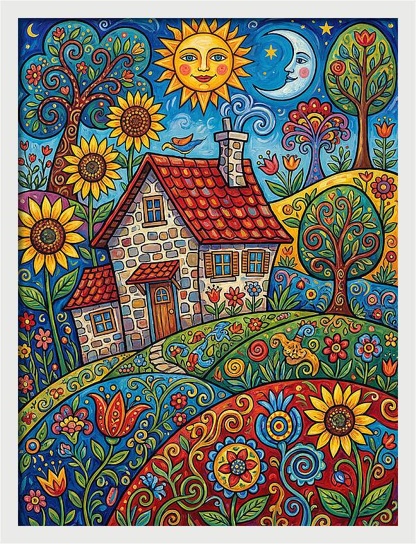 Sunny Stone Farmhouse Scene