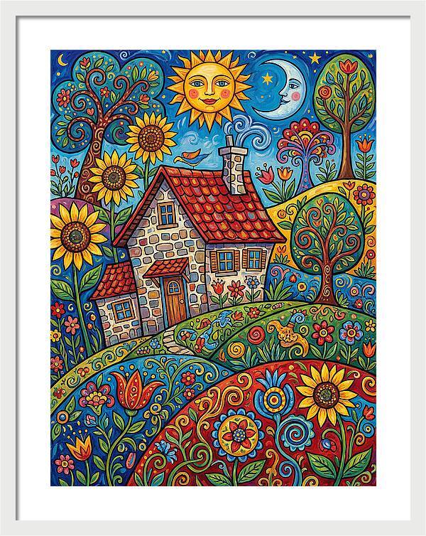Sunny Stone Farmhouse Scene